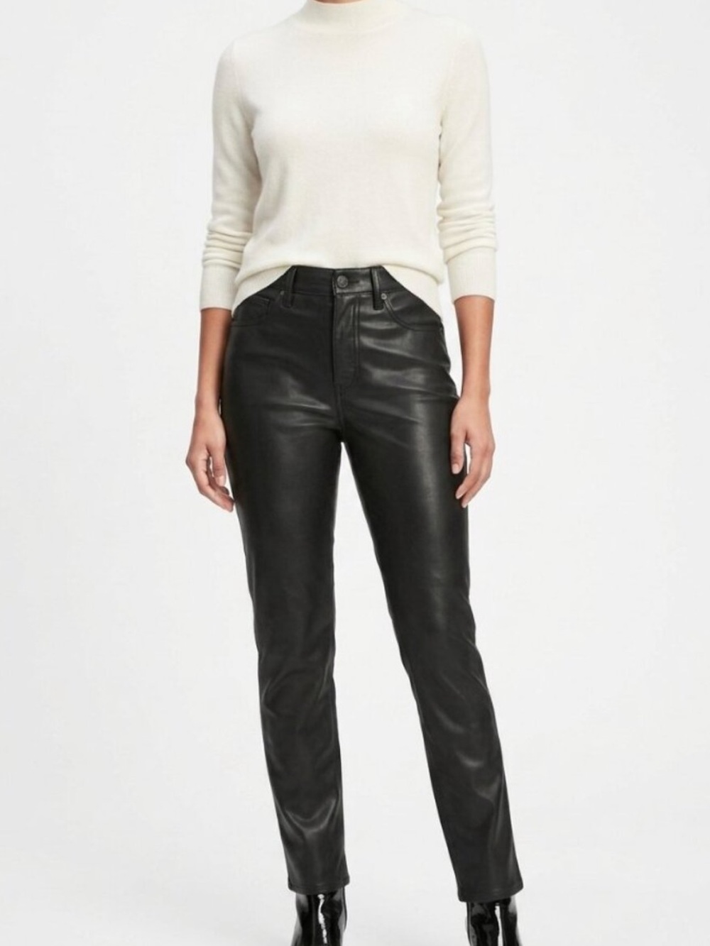 Black Faux Leather High-Rise Slim Jeans